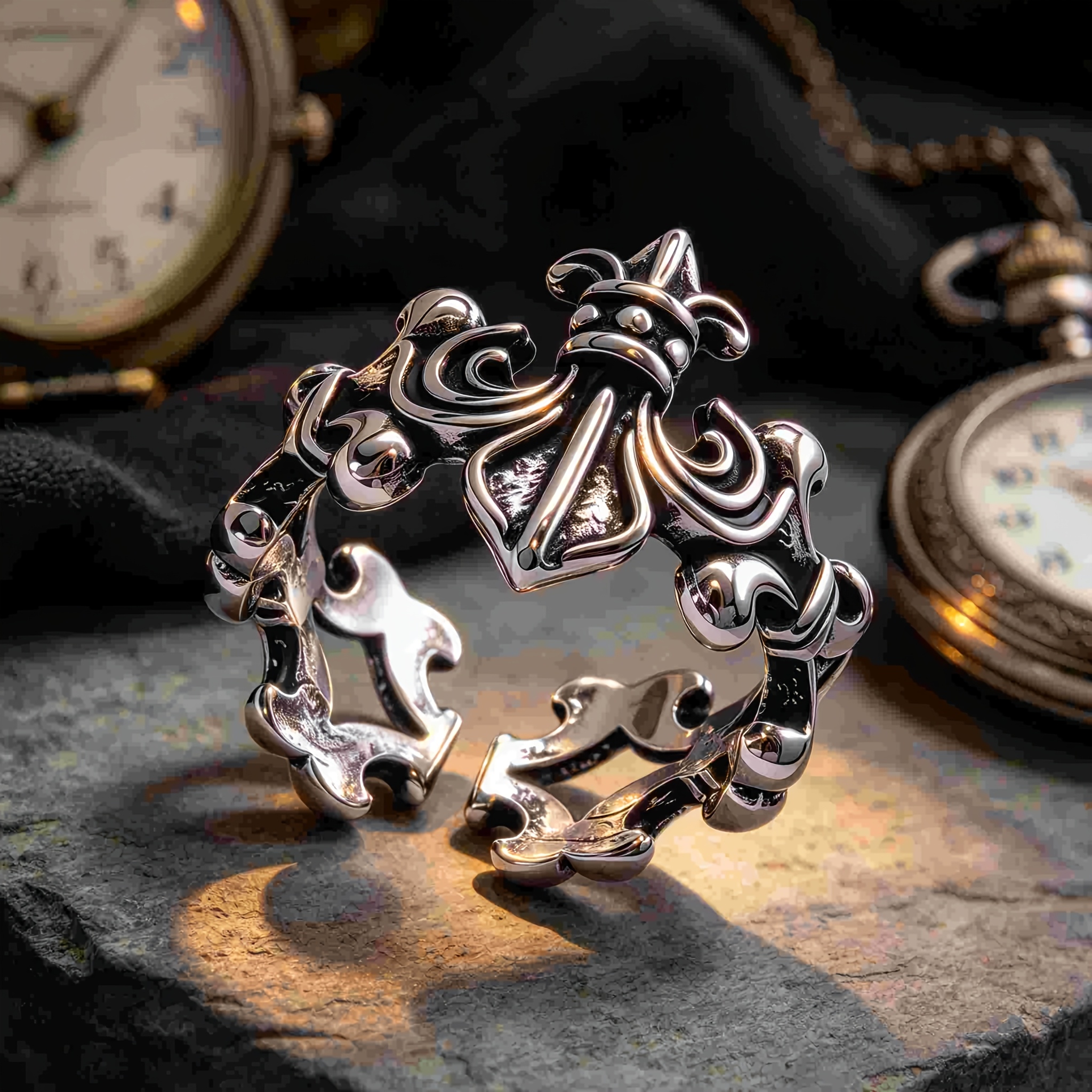 Unisex Retro Carved Pattern Adjustable Open Ring, Statement Piece